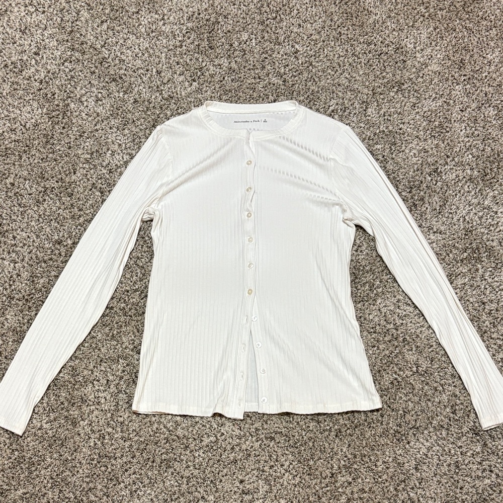 Abercrombie White Button-Up Ribbed Top